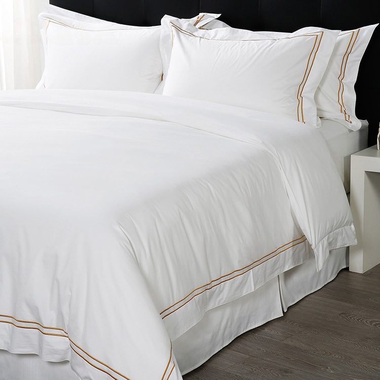 300 Thread Count Embroidered Two Lines Sheets Luxury Hotel Bed Sheets