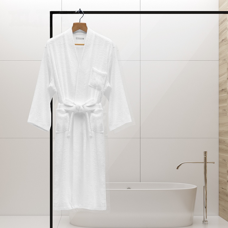 Ritz Carlton Series Logo Embroidery Velour White Bathrobe With Silver