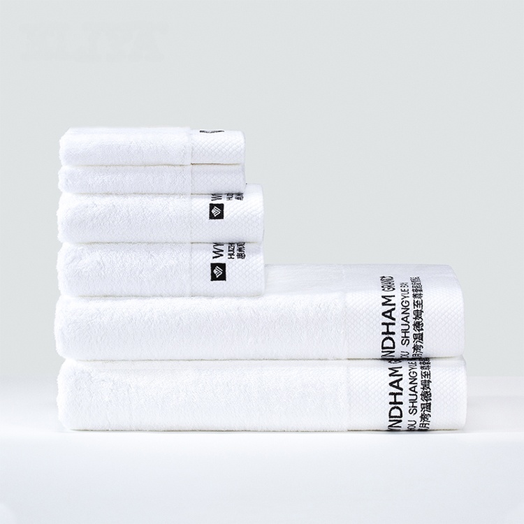 Customized Cotton Five Star Hotel Dobby Border Bath Towel Embroidered Blue Logo