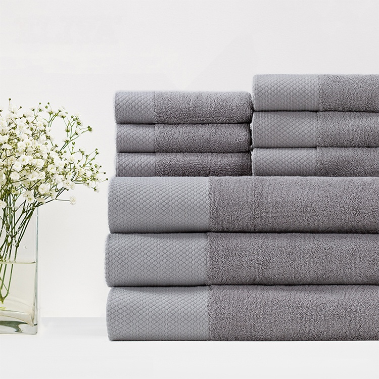 Ready To Ship 3pcs Cotton Five Star Dobby Border White Face Hand Bath Towel Set