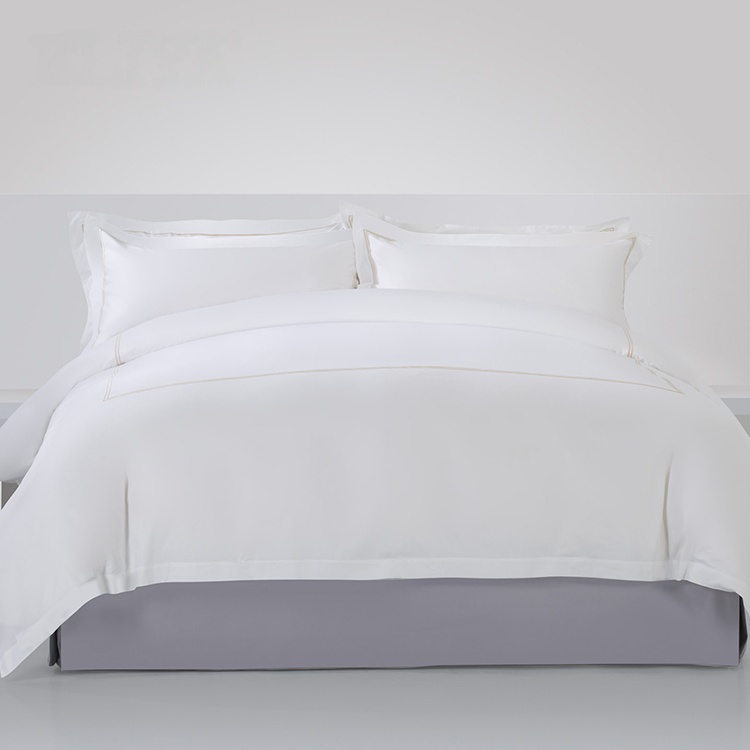 Luxury 100% Cotton Bedding Sheet Set Golden Double-Line Embroidered Duvet Cover