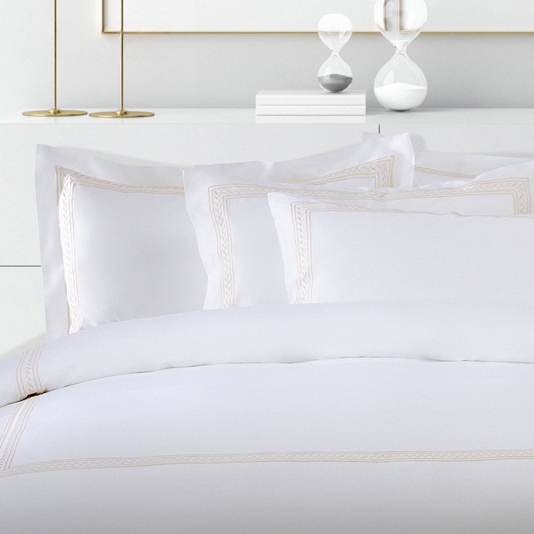 Factory White 6080S 100% Cotton Golden Embroidered Hotel Bedroom Bedding Sheet Set