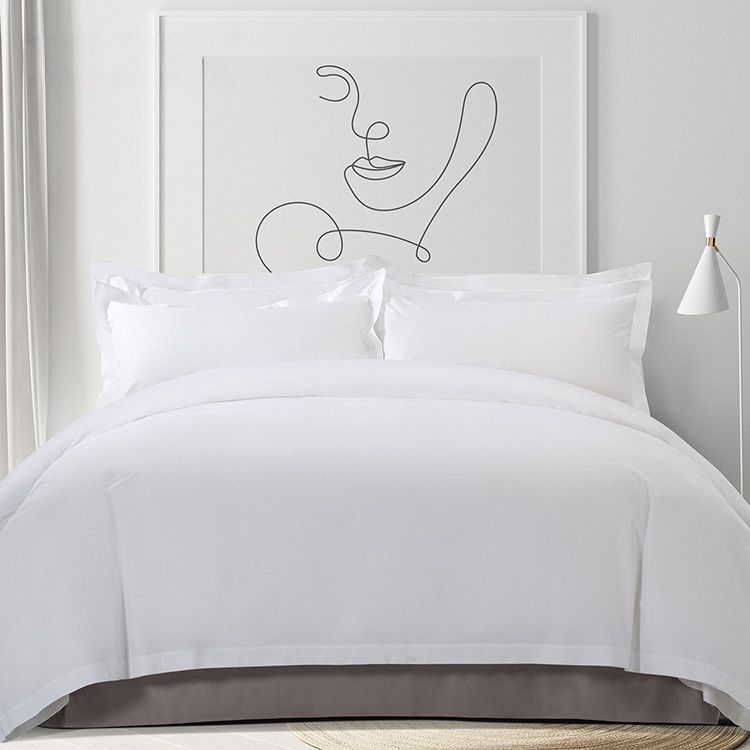 High Quality Plain White 6080S 400TC 100% Cotton Sateen Hotel Bedroom Bedding Sheet Set