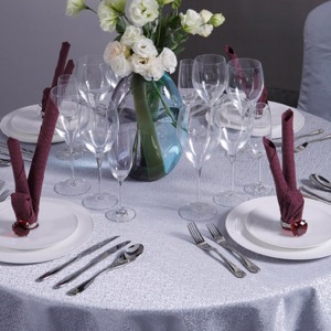 Custom White Wedding Party Round Table Cloth for Luxury Hotel Polyester / Cotton Waterproof Indoor and Outdoor Banquet PRESENTS