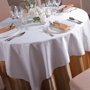 Custom White Wedding Party Round Table Cloth for Luxury Hotel Polyester / Cotton Waterproof Indoor and Outdoor Banquet PRESENTS