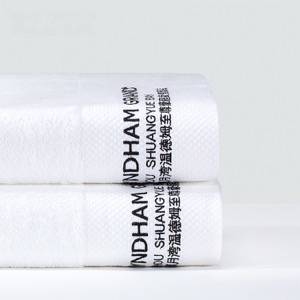Customized Cotton Five Star Hotel Dobby Border Bath Towel Embroidered Blue Logo