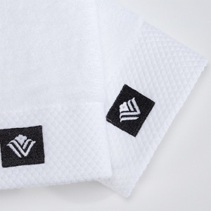Customized Cotton Five Star Hotel Dobby Border Bath Towel Embroidered Blue Logo