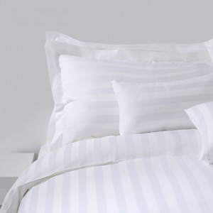 Plain White 6080S 100% Cotton 3cm Stripe Hotel Bedroom Bedding Sheet Set