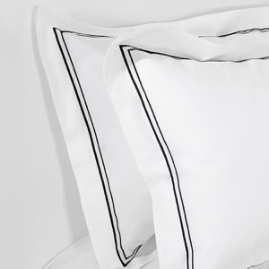 Hotel 100% Cotton White 400TC Bedding Sheet Set Black Double-Line Embroidered Duvet Cover