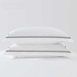 Hotel 100% Cotton White 400TC Bedding Sheet Set Black Double-Line Embroidered Duvet Cover