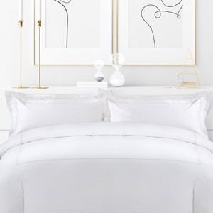 Luxury 100% Cotton Bedding Sheet Set Golden Double-Line Embroidered Duvet Cover
