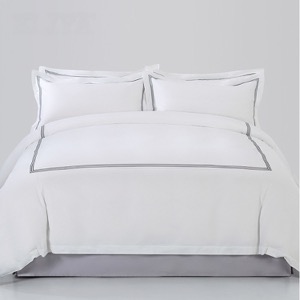 Custom Factory Design Luxury Hotel Bedding Set Black Triple-Line Embroidery Design