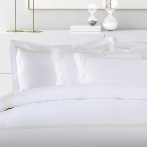 Factory White 6080S 100% Cotton Golden Embroidered Hotel Bedroom Bedding Sheet Set