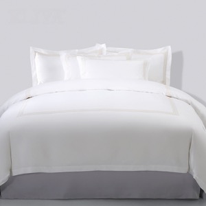 Factory White 6080S 100% Cotton Golden Embroidered Hotel Bedroom Bedding Sheet Set