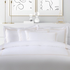 Factory White 6080S 100% Cotton Golden Embroidered Hotel Bedroom Bedding Sheet Set