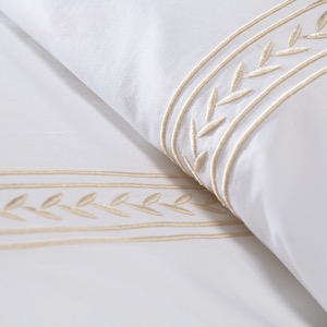 Factory White 6080S 100% Cotton Golden Embroidered Hotel Bedroom Bedding Sheet Set