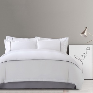 Plain White 6080s Pure Cotton False Piping Hotel Bedroom Bedding Sheet Set