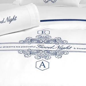 Blue Embroidery 100% Cotton Hotel Bedding Set logo Luxury 5 Star Hotel Bed Sheet Set Wholesale